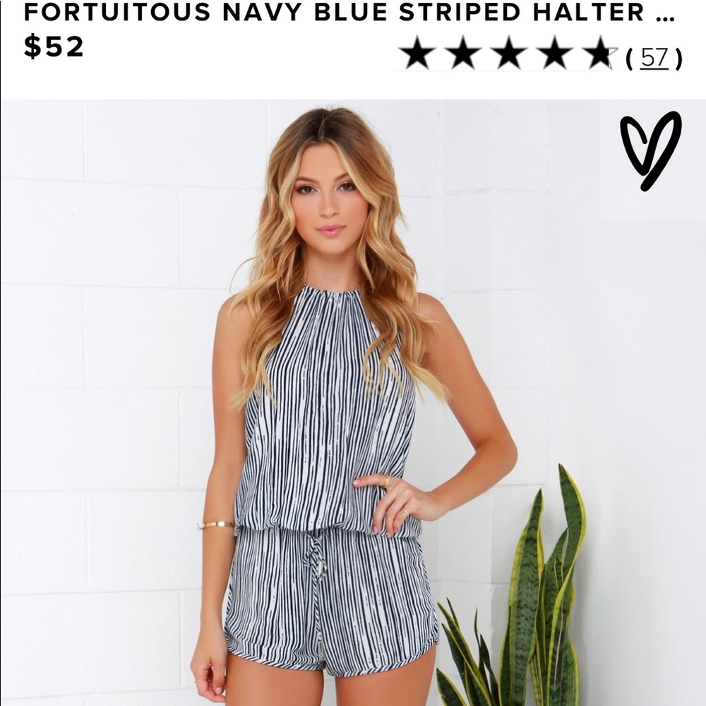 Lulu’s Fortuitous Navy Blue Striped Halter Romper